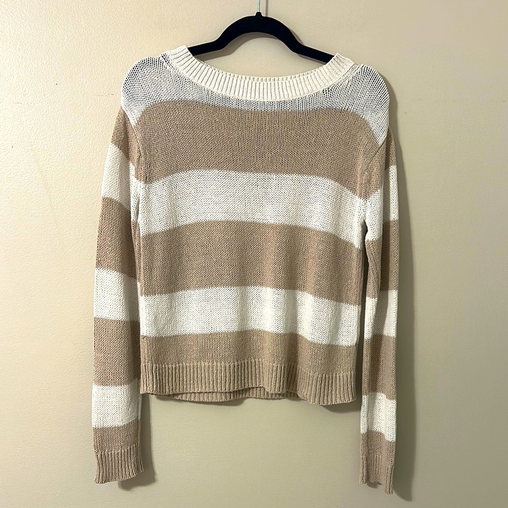Banana Republic Factory Womens Beige White
Striped Sweater Size XS Preppy Beach